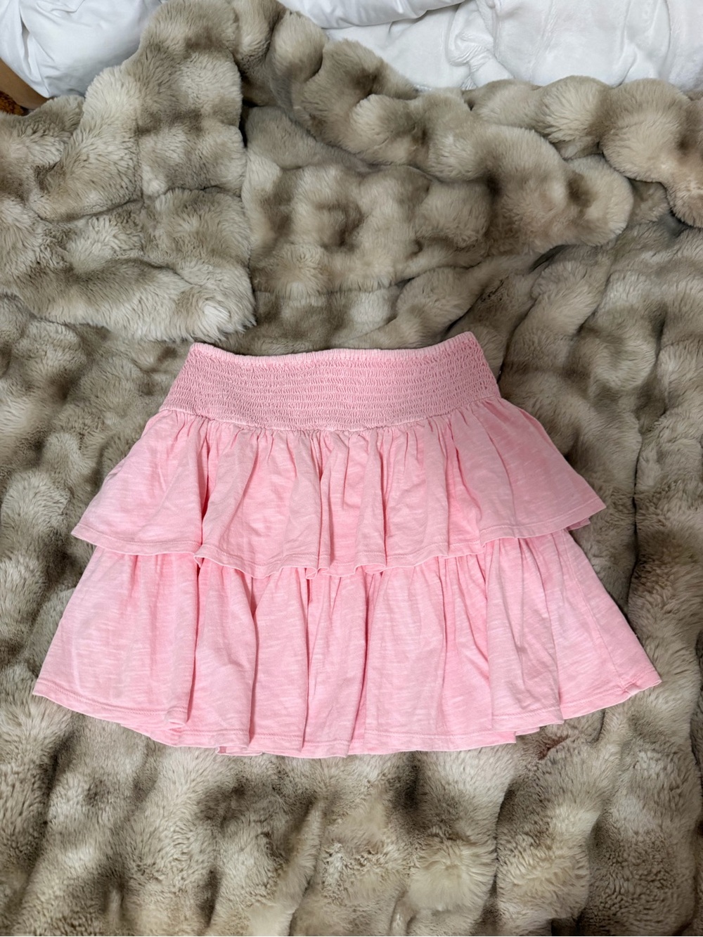 aerie Pink Tiered Smocked Waist Skater Skirt